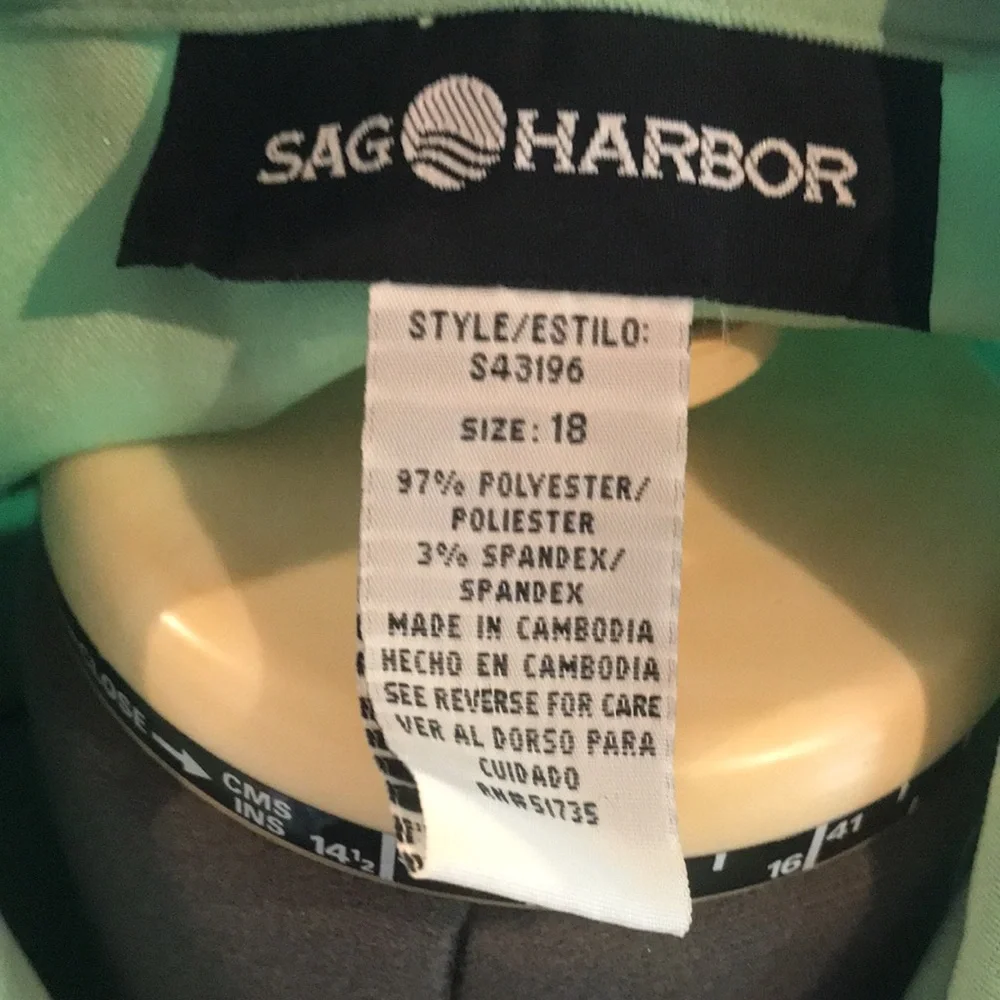 Sag Harbor Green Jacket Shirt Size 18